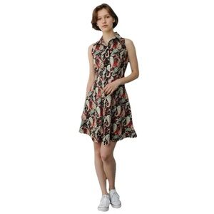 Voodoo Vixen Collared Dress Halter Fit & Flare Paisley Print XS Retro Pin Up 50s